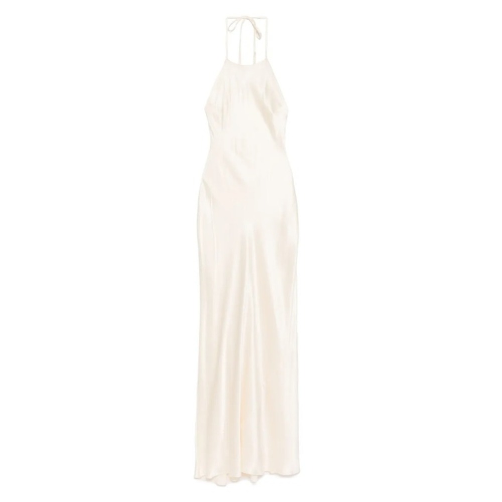 NEW Reformation Jeany Silk Dress Halter Neck Backless Maxi Dress Fior Di Latte M - Picture 4 of 12